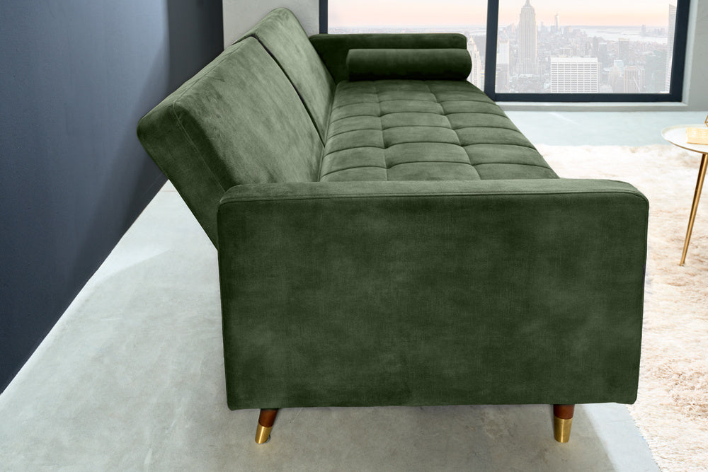 Canapé-lit moderne COUTURE 196cm vert microvelours Canapé-lit 3 places fonction avec coussin - 42493