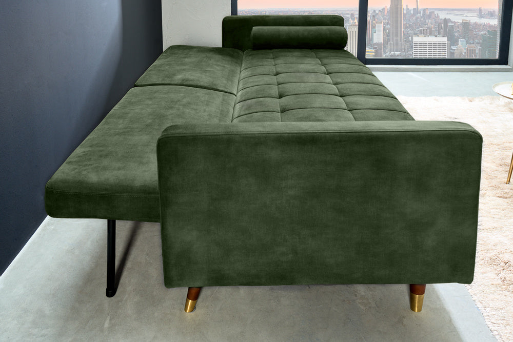 Canapé-lit moderne COUTURE 196cm vert microvelours Canapé-lit 3 places fonction avec coussin - 42493