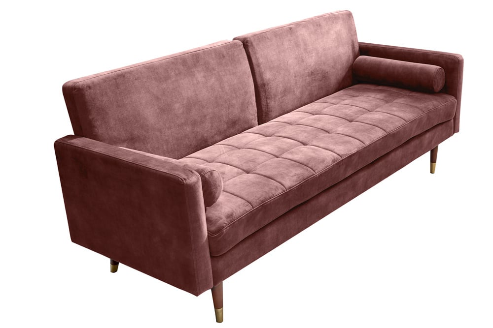 Canapé-lit moderne COUTURE 196cm vieux rose microvelours Canapé-lit 3 places fonction coussin inclus - 42495