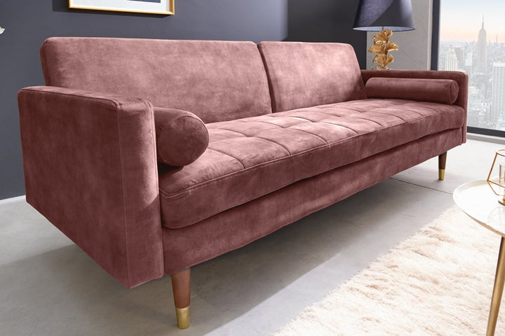 Canapé-lit moderne COUTURE 196cm vieux rose microvelours Canapé-lit 3 places fonction coussin inclus - 42495