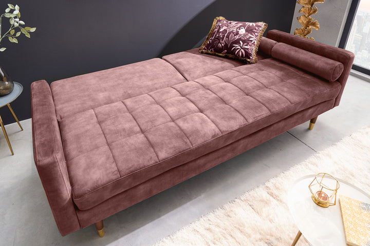 Canapé-lit moderne COUTURE 196cm vieux rose microvelours Canapé-lit 3 places fonction coussin inclus - 42495