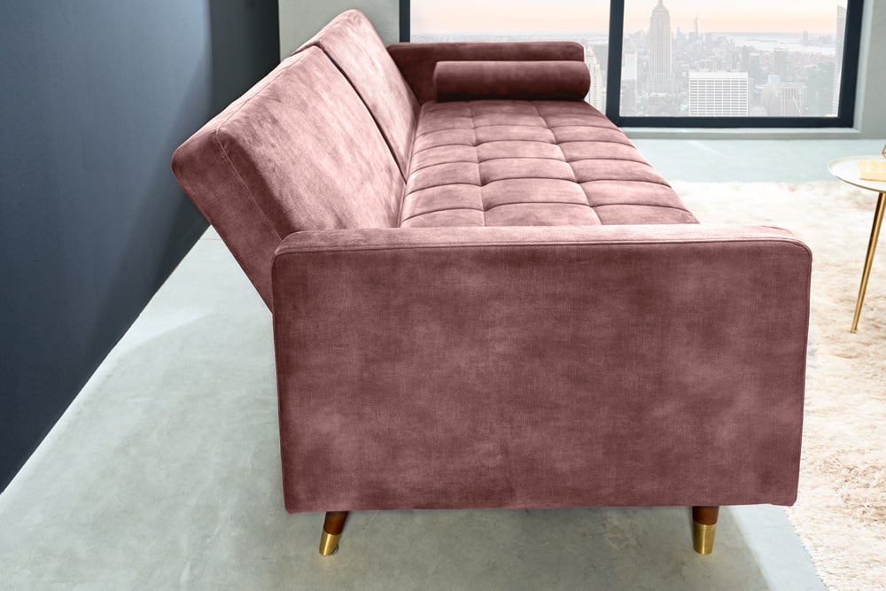 Canapé-lit moderne COUTURE 196cm vieux rose microvelours Canapé-lit 3 places fonction coussin inclus - 42495