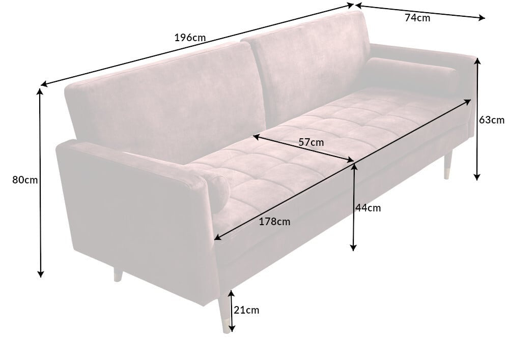 Canapé lit design COUTURE 195cm velours champagne fonction couchage 3 places - 43519