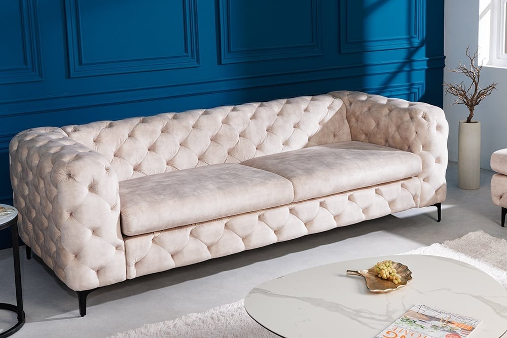 Canapé Chesterfield 3 places MODERNE BAROQUE 235cm velours champagne 3 places - 42641