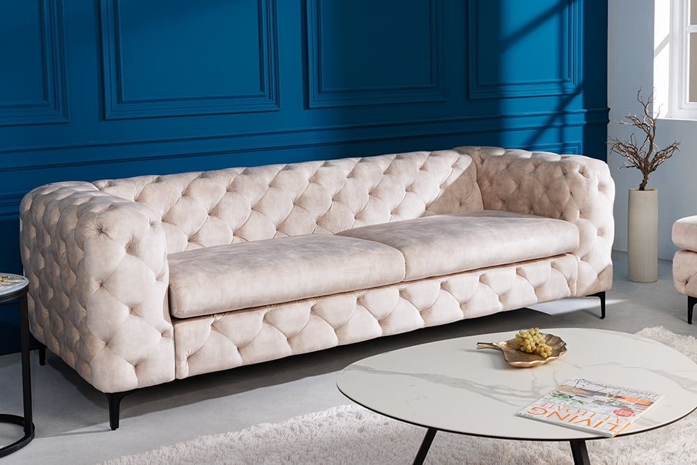 Canapé Chesterfield 3 places MODERNE BAROQUE 235cm velours champagne 3 places - 42641