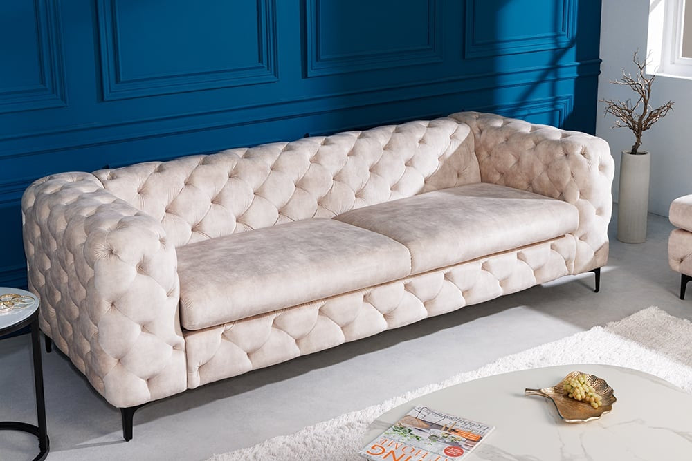 Canapé Chesterfield 3 places MODERNE BAROQUE 235cm velours champagne 3 places - 42641