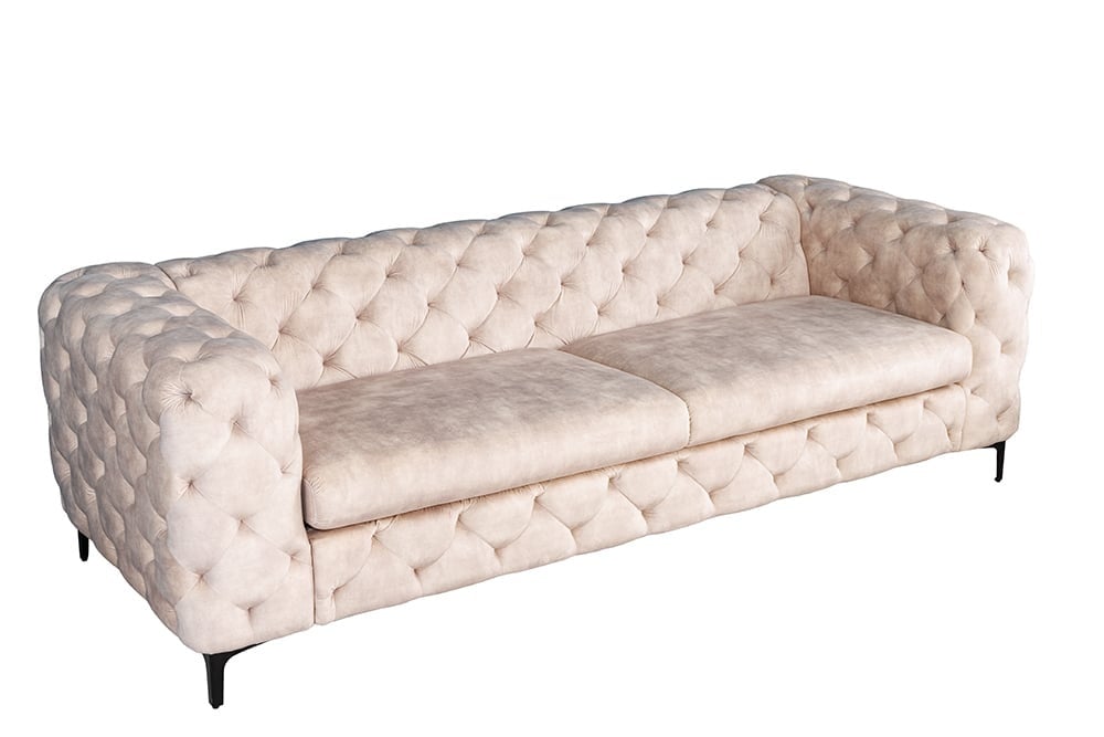 Canapé Chesterfield 3 places MODERNE BAROQUE 235cm velours champagne 3 places - 42641