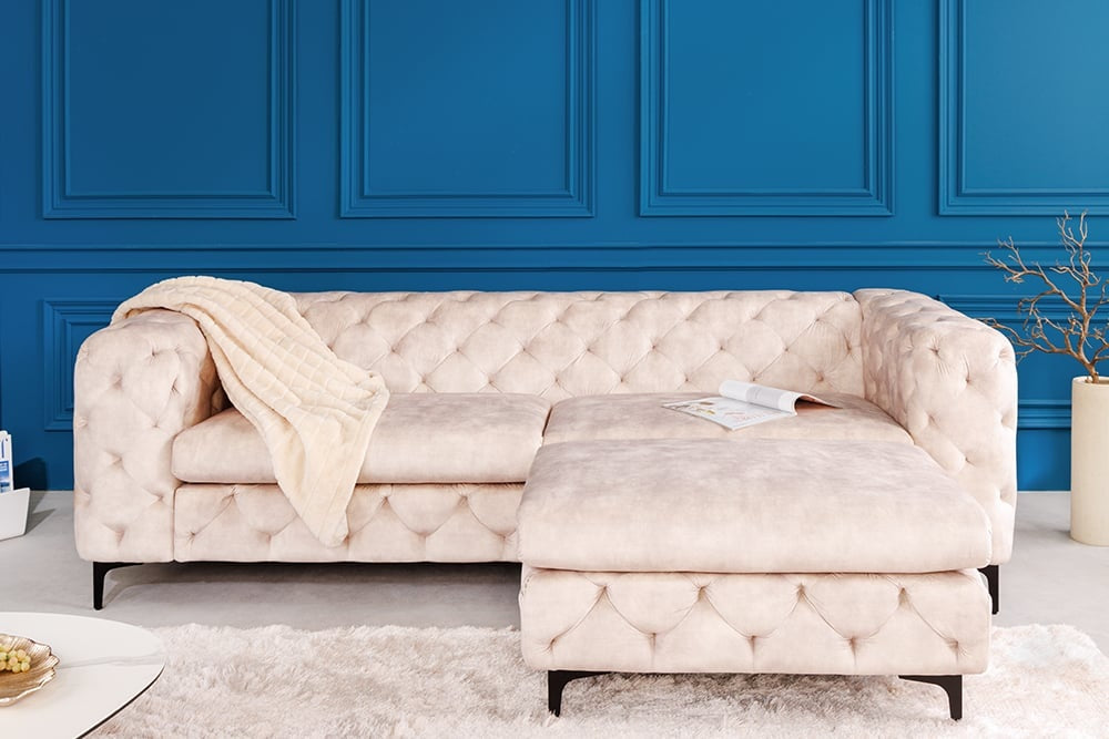 Canapé Chesterfield 3 places MODERNE BAROQUE 235cm velours champagne 3 places - 42641