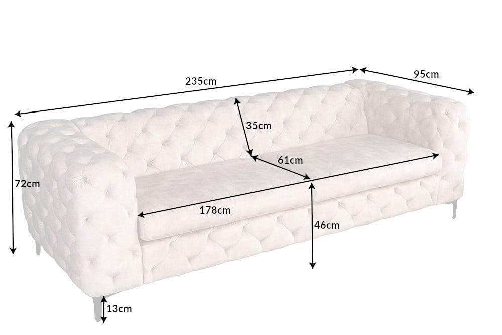 Canapé Chesterfield 3 places MODERNE BAROQUE 235cm velours champagne 3 places - 42641