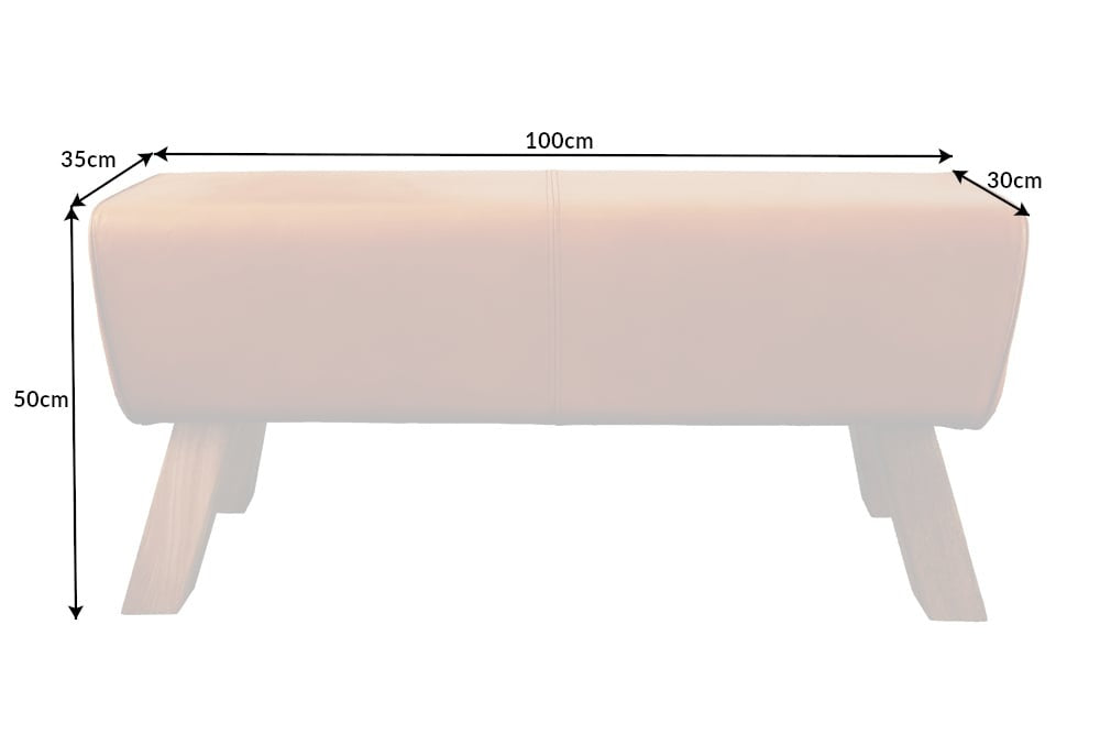Canapé design TURNBOCK 100cm cuir véritable cognac tabouret rétro en manguier - 42698
