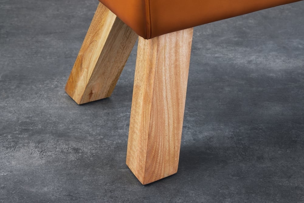 Canapé design TURNBOCK 100cm cuir véritable cognac tabouret rétro en manguier - 42698