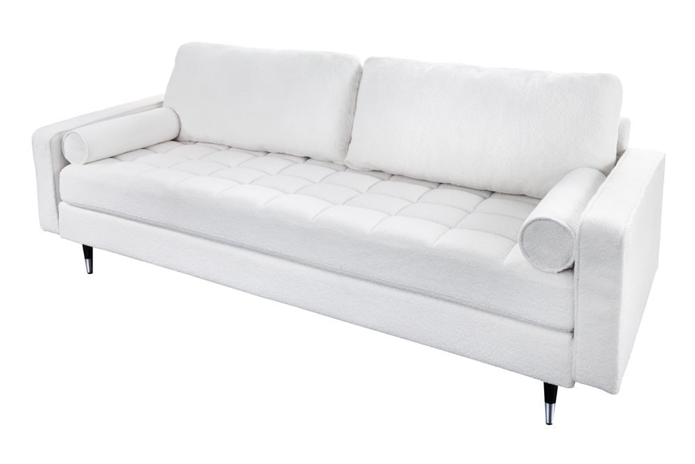 Canapé 3 places design COSY 220 cm blanc Canapé lounge rétro Boucle avec âme à ressorts et pieds noirs - 42703
