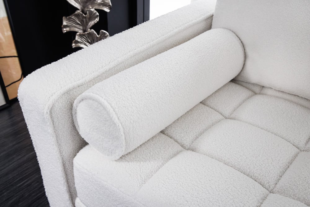 Canapé 3 places design COSY 220 cm blanc Canapé lounge rétro Boucle avec âme à ressorts et pieds noirs - 42703