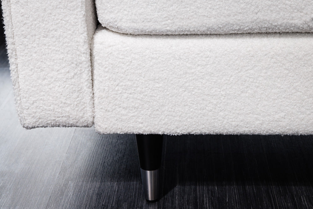 Canapé 3 places design COSY 220 cm blanc Canapé lounge rétro Boucle avec âme à ressorts et pieds noirs - 42703
