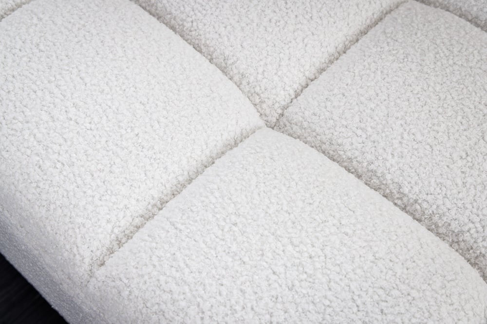 Canapé 3 places design COSY 220 cm blanc Canapé lounge rétro Boucle avec âme à ressorts et pieds noirs - 42703