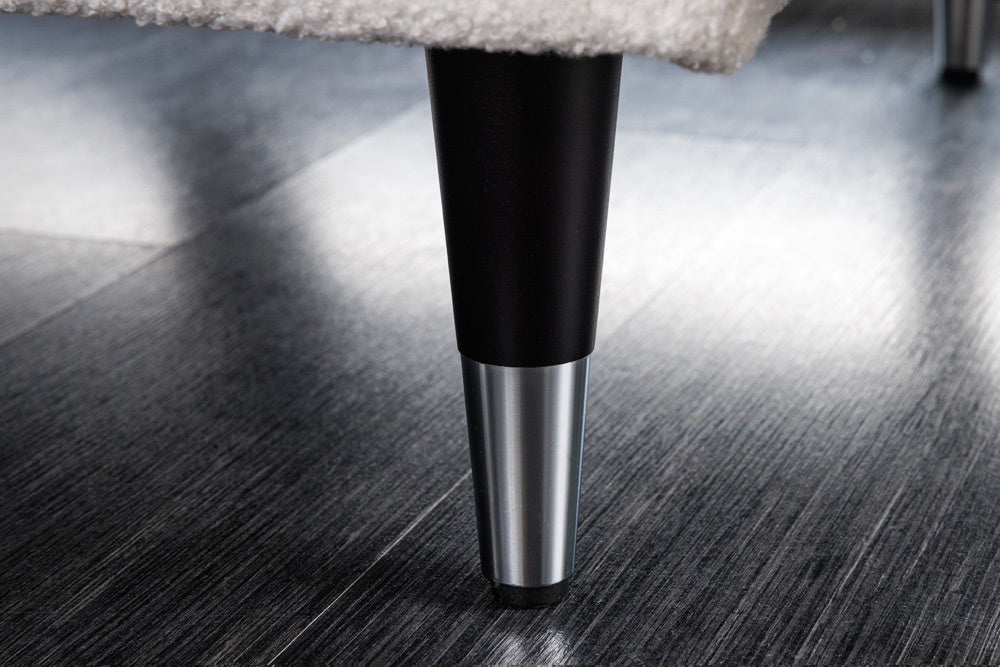 Canapé 3 places design COSY 220 cm blanc Canapé lounge rétro Boucle avec âme à ressorts et pieds noirs - 42703