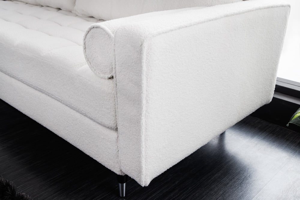 Canapé 3 places design COSY 220 cm blanc Canapé lounge rétro Boucle avec âme à ressorts et pieds noirs - 42703