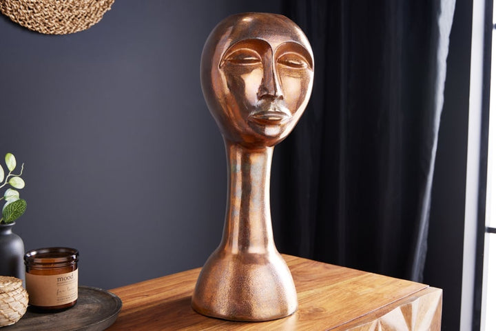 Vase fait main FACE 50cm aspect cuivre antique aluminium abstrait - 42722