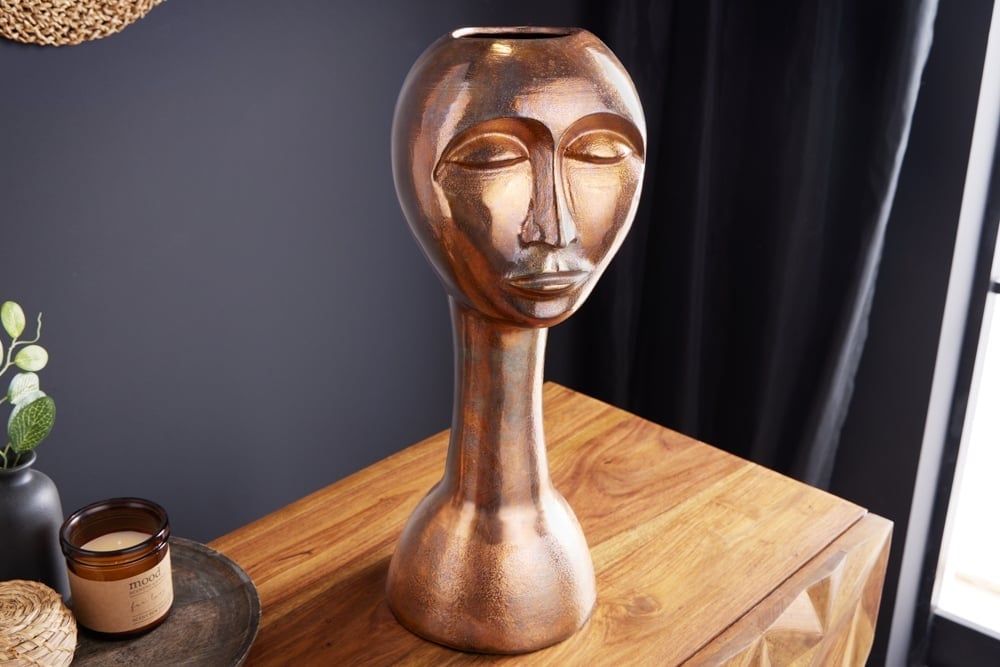 Vase fait main FACE 50cm aspect cuivre antique aluminium abstrait - 42722