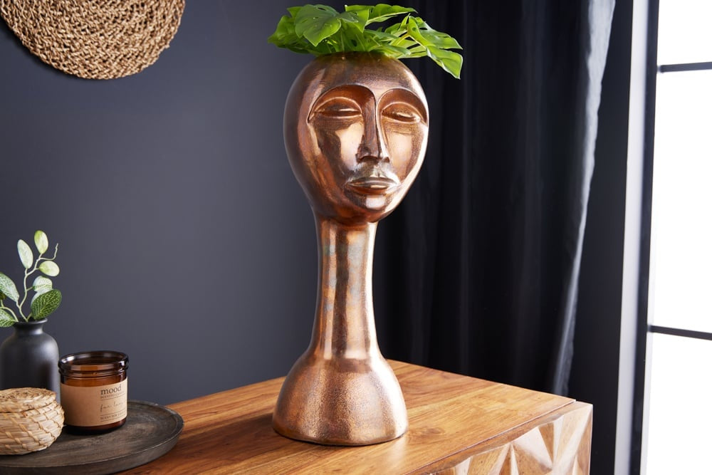 Vase fait main FACE 50cm aspect cuivre antique aluminium abstrait - 42722