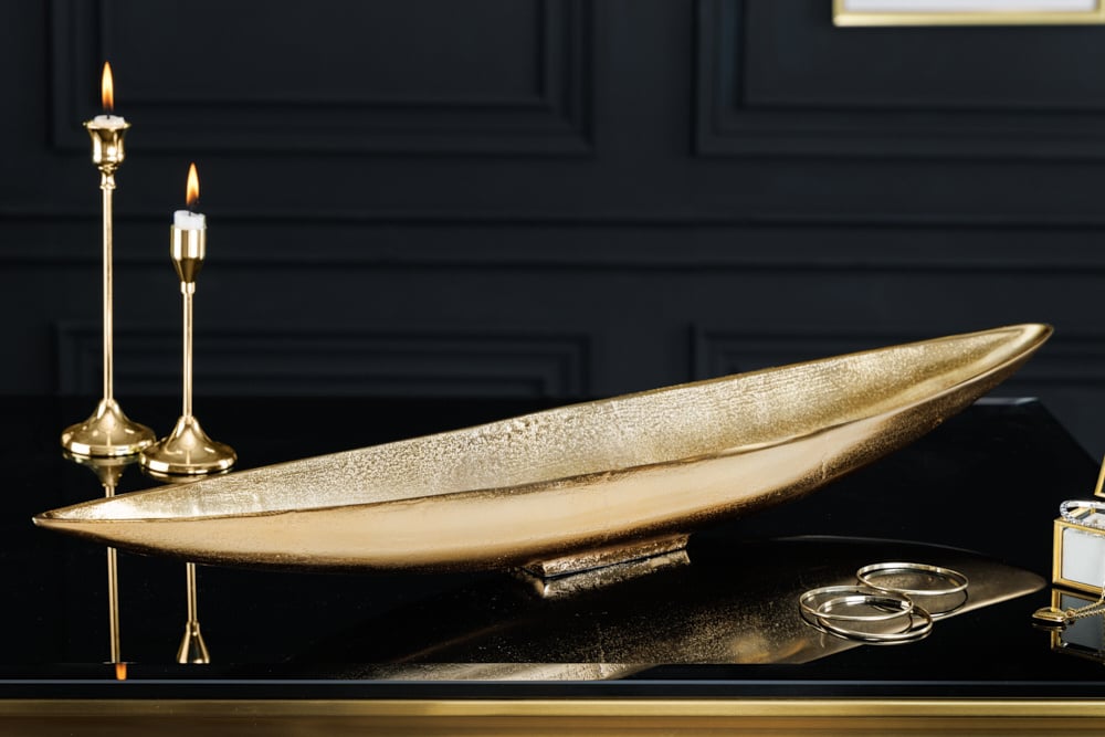 Bol décoratif fait main GOLD LEAF 80cm aluminium doré antique - 42724