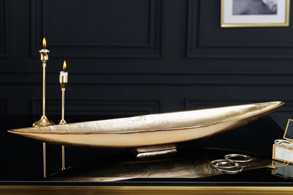 Bol décoratif fait main GOLD LEAF 80cm aluminium doré antique - 42724