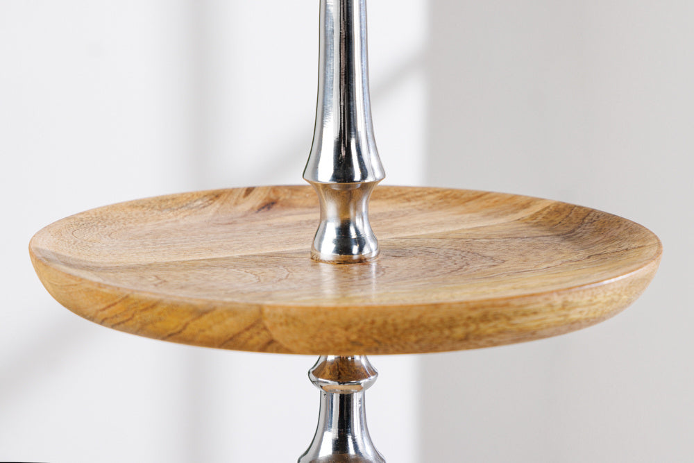 Assiette à gâteau décorative PURE NATURE 68cm argent bois de manguier fait main trois niveaux - 42734
