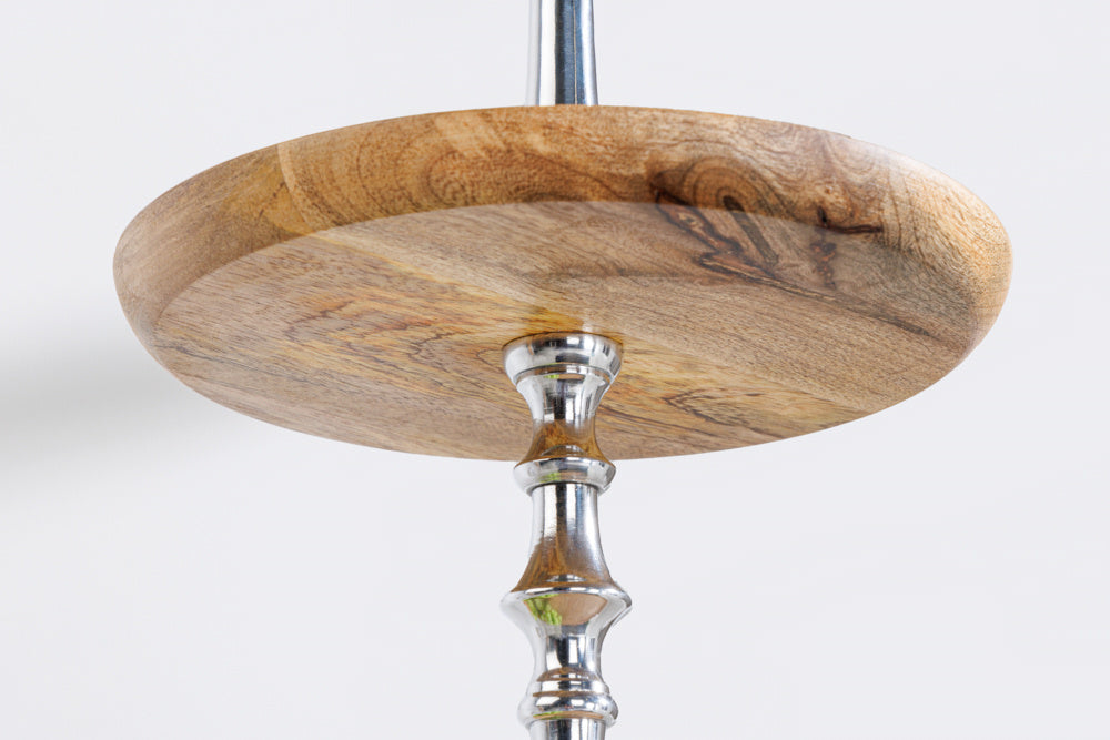 Assiette à gâteau décorative PURE NATURE 68cm argent bois de manguier fait main trois niveaux - 42734