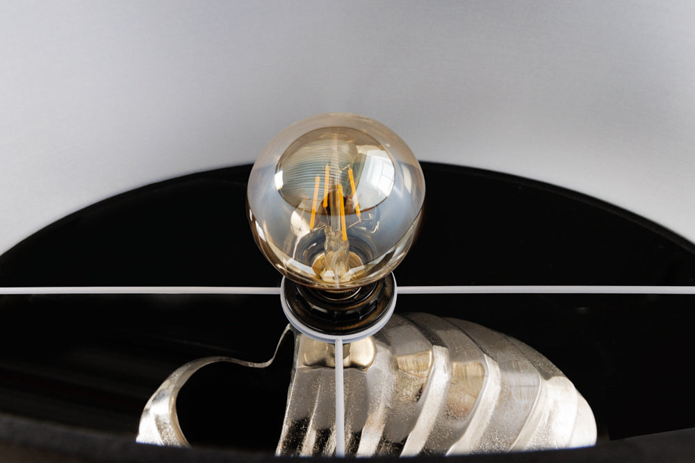 Lampe de table design SHELL 60cm métal argenté-noir abat-jour en tissu maritime - 42736