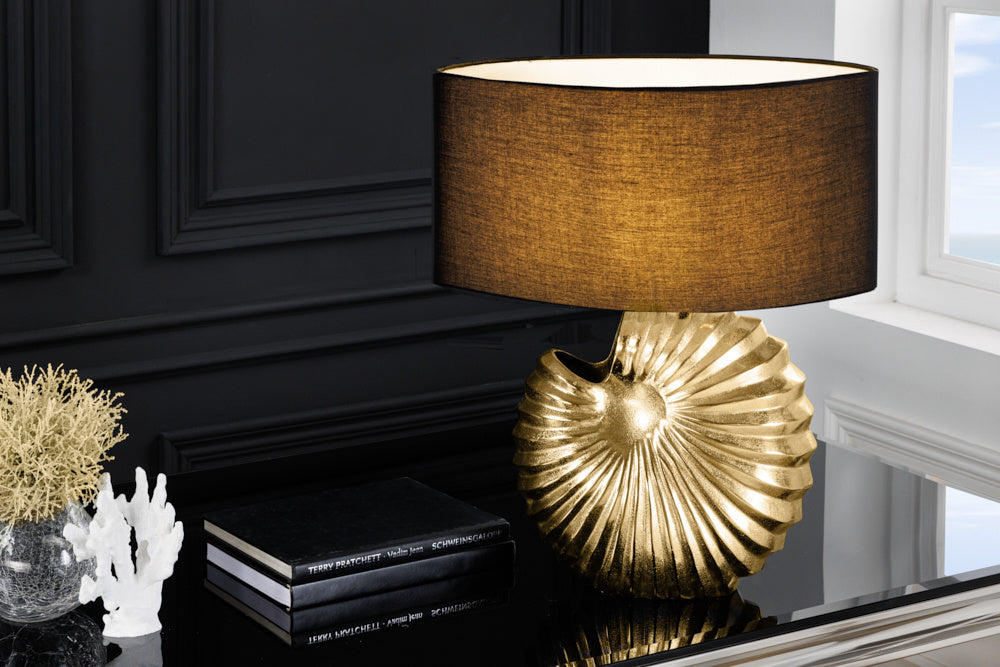 Lampe de table design SHELL 60cm métal noir doré abat-jour tissu maritime - 42737