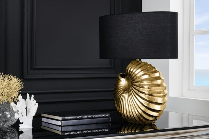 Lampe de table design SHELL 60cm métal noir doré abat-jour tissu maritime - 42737