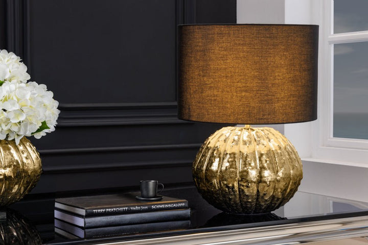 Lampe de table design ABSTRACT 50cm abat-jour en tissu métal doré-noir fait main - 42739