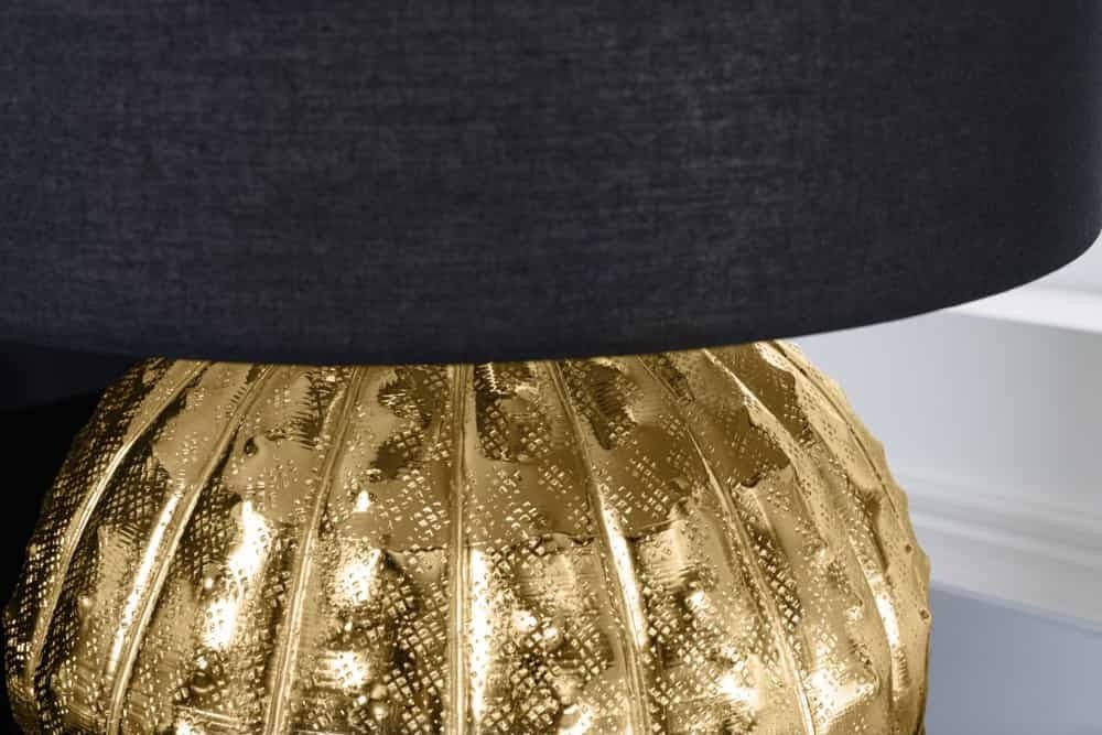 Lampe de table design ABSTRACT 50cm abat-jour en tissu métal doré-noir fait main - 42739