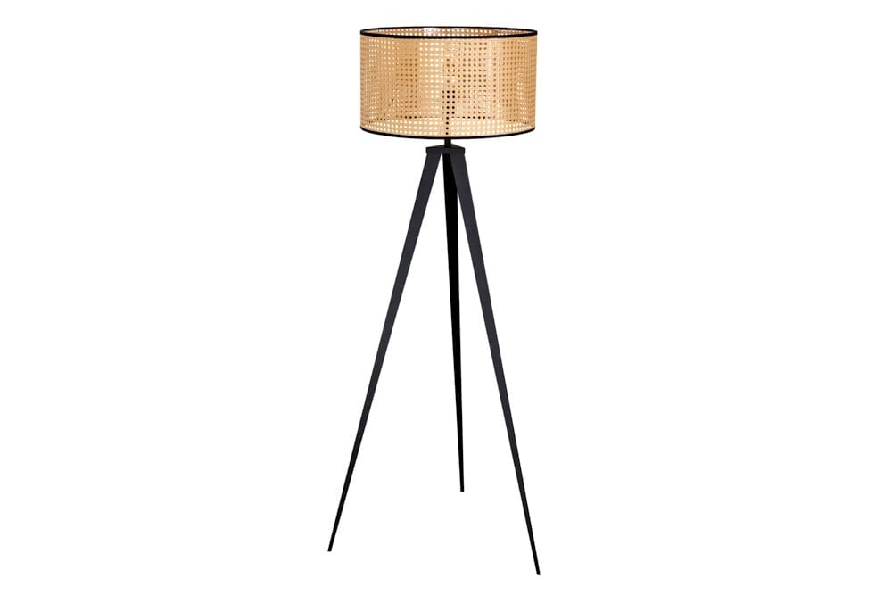 Lampadaire Boho VIENNA 142 cm noir naturel Lampadaire trépied en métal tressé viennois - 42807