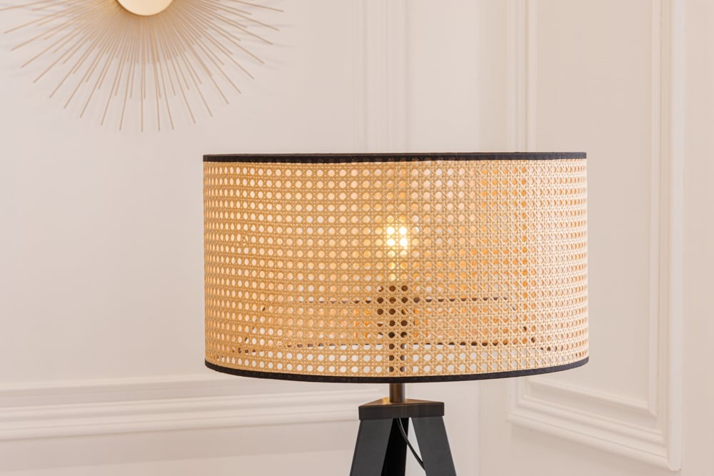 Lampadaire Boho VIENNA 142 cm noir naturel Lampadaire trépied en métal tressé viennois - 42807