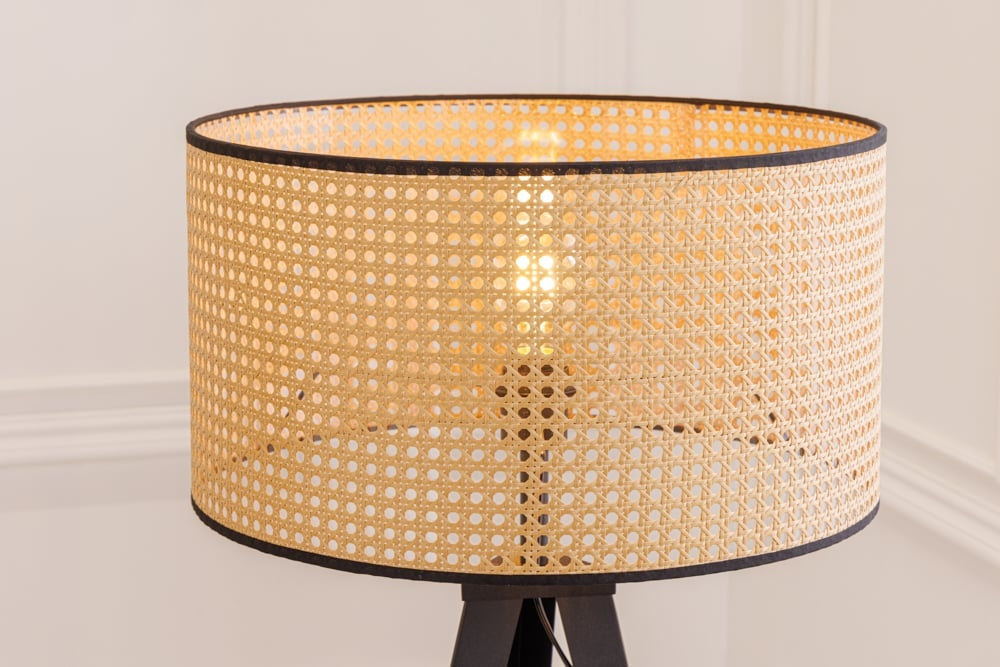 Lampadaire Boho VIENNA 142 cm noir naturel Lampadaire trépied en métal tressé viennois - 42807