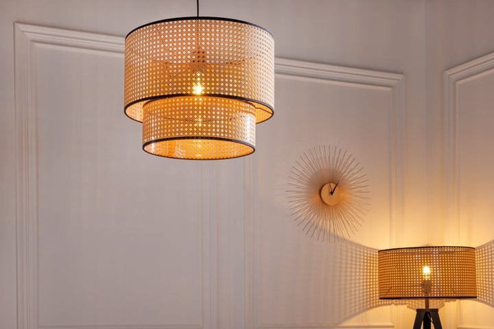 Lampe à suspension bohème VIENNA 45cm lampe tissée viennoise noir naturel - 42808
