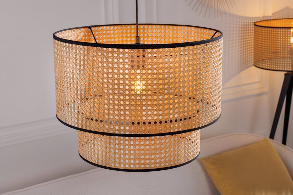 Lampe à suspension bohème VIENNA 45cm lampe tissée viennoise noir naturel - 42808