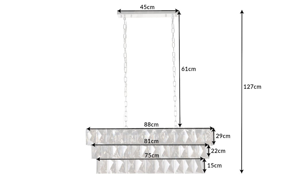 Lampe à suspension de luxe CRYSTAL 90cm lustre design gris noble prismes en verre - 42810