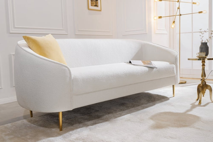 Canapé lounge design 3 places DIVA 205cm blanc Boucle 3 places pieds métal doré - 42817