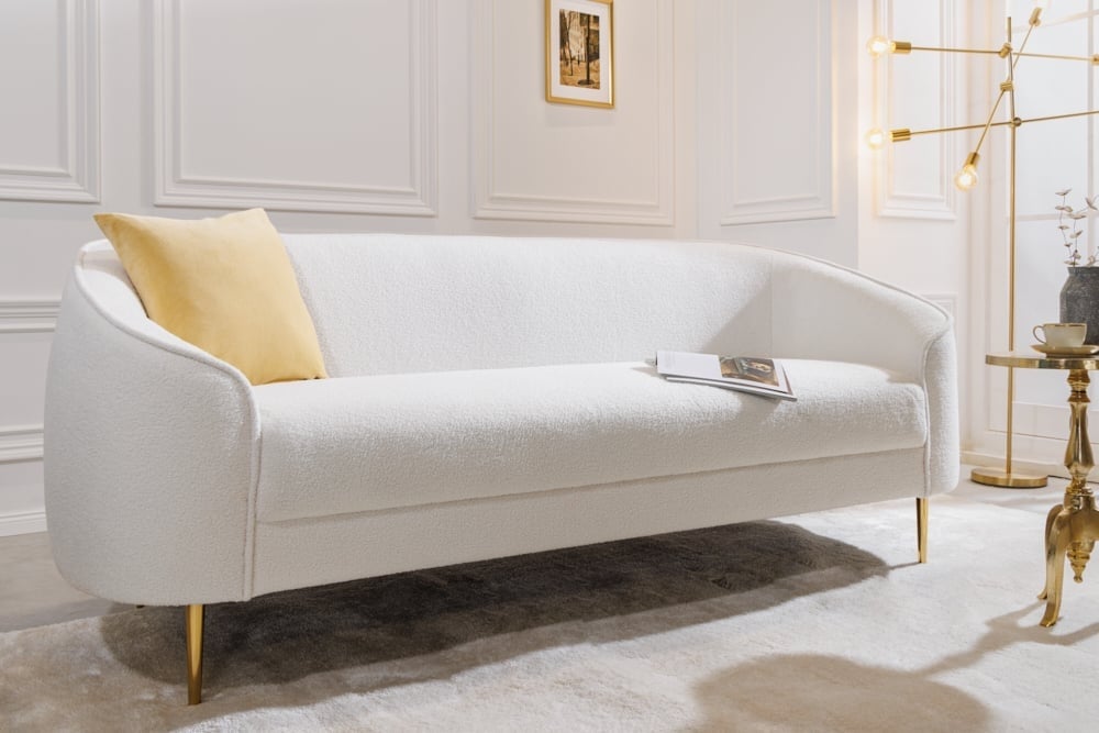Canapé lounge design 3 places DIVA 205cm blanc Boucle 3 places pieds métal doré - 42817