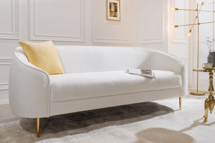 Canapé lounge design 3 places DIVA 205cm blanc Boucle 3 places pieds métal doré - 42817