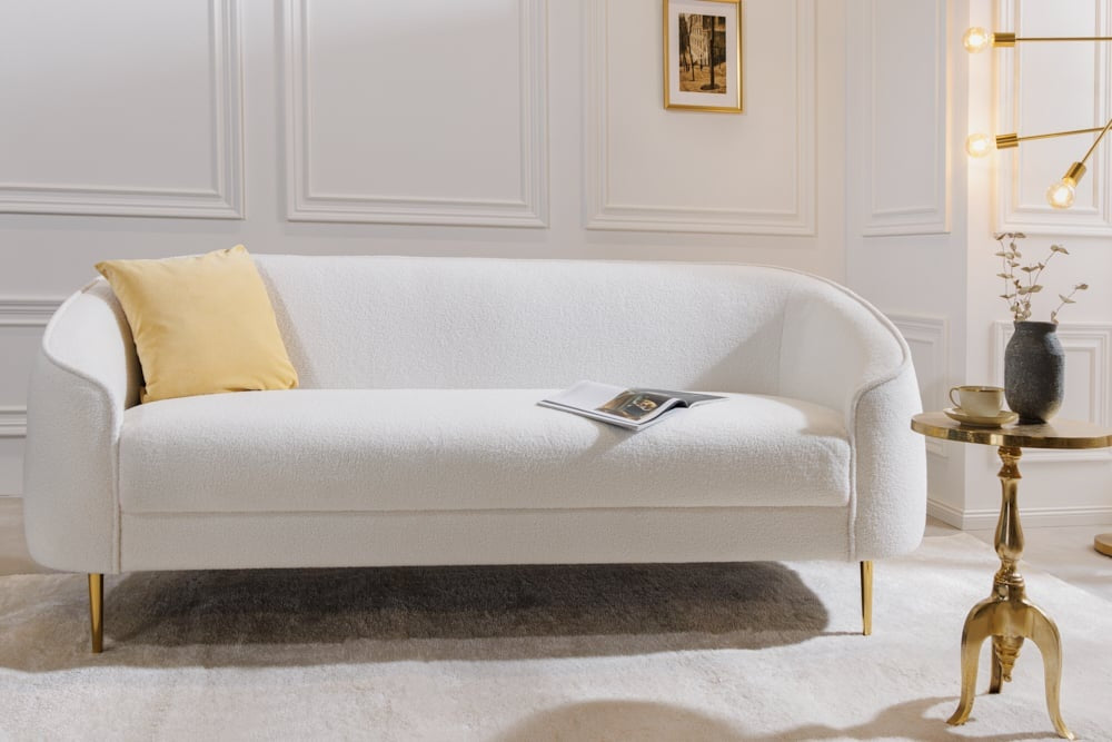 Canapé lounge design 3 places DIVA 205cm blanc Boucle 3 places pieds métal doré - 42817