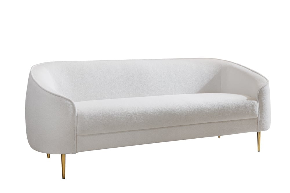 Canapé lounge design 3 places DIVA 205cm blanc Boucle 3 places pieds métal doré - 42817