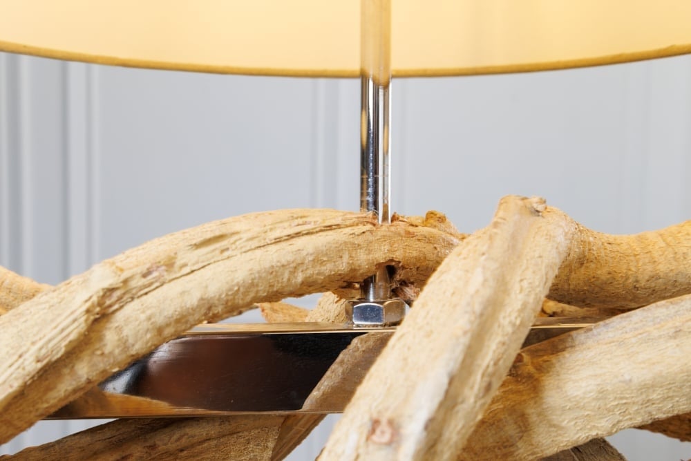 Lampe à suspension design VIGNE 160cm en bois massif recyclé naturel abat-jour en lin fait main - 42991