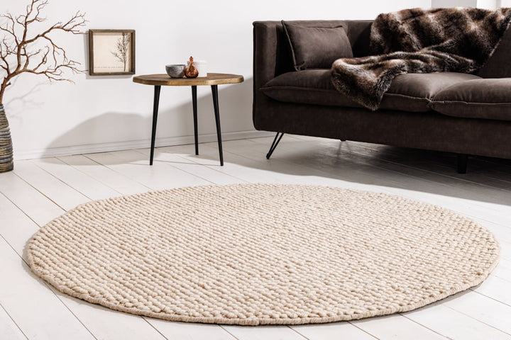Tapis design LAINE 150cm laine ronde beige fait main - 43056