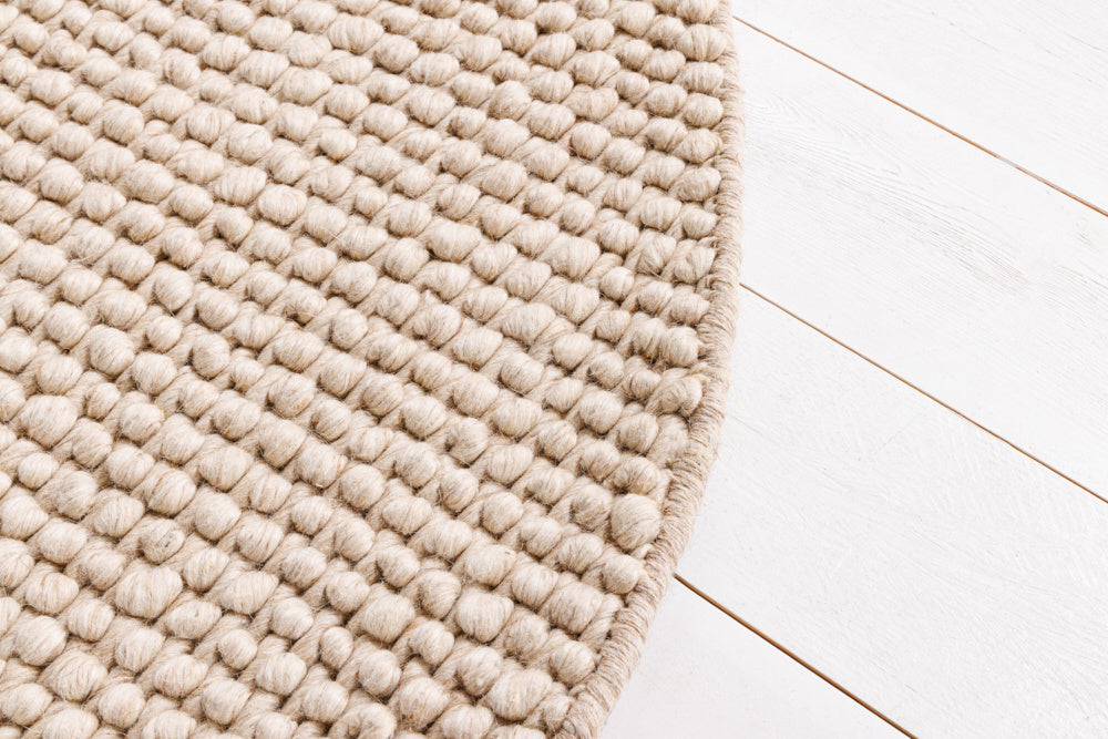 Tapis design LAINE 150cm laine ronde beige fait main - 43056