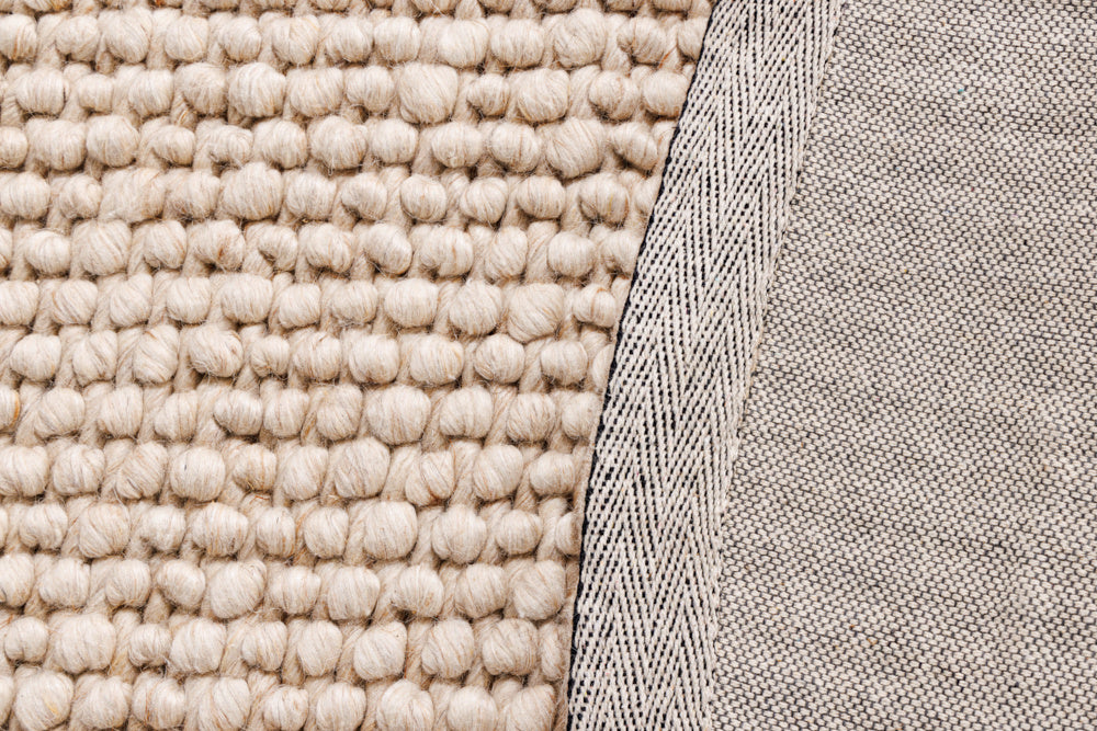 Tapis design LAINE 150cm laine ronde beige fait main - 43056