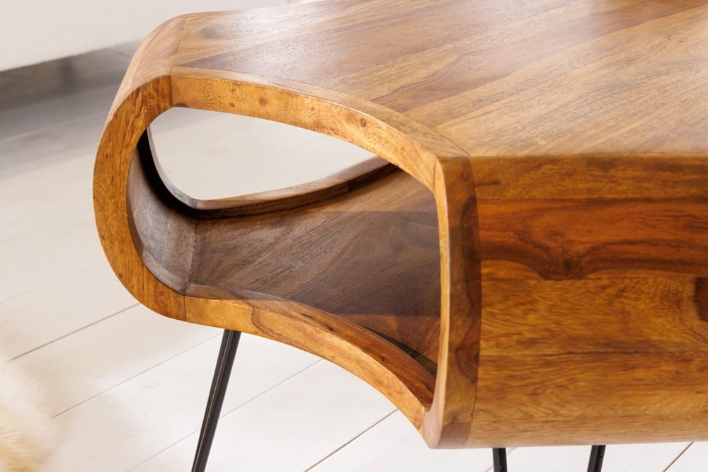 Design Couchtisch ORGANIC LIVING 100 cm finition pierre Sheesham Massivholz pieds en épingle à cheveux faits à la main - 43073