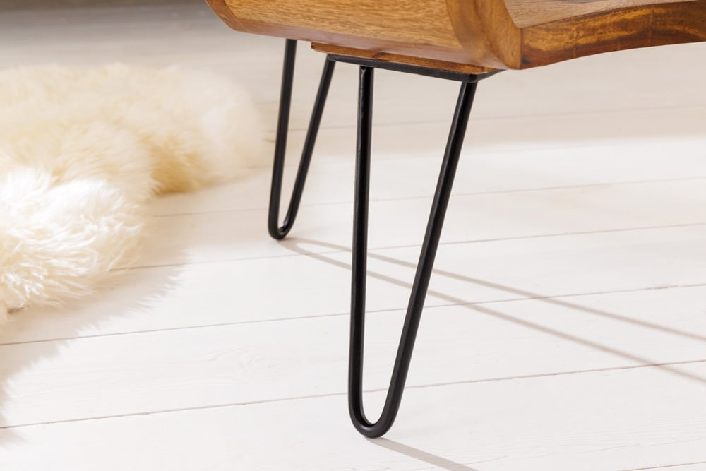 Design Couchtisch ORGANIC LIVING 100 cm finition pierre Sheesham Massivholz pieds en épingle à cheveux faits à la main - 43073